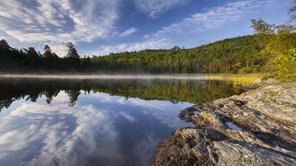 Morning fog over a lake