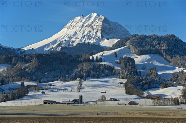 Snow-capped peak of Moleson Mountain in the Fribourg Pre-Alps