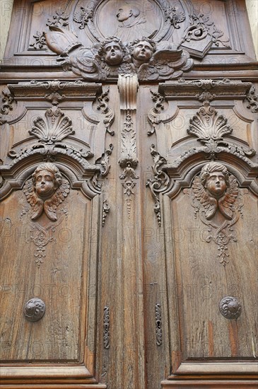 Wooden door with carvings