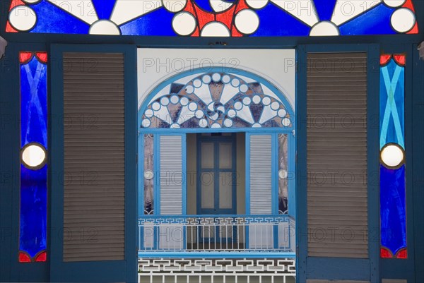 Ornaments above the balcony of a restored building