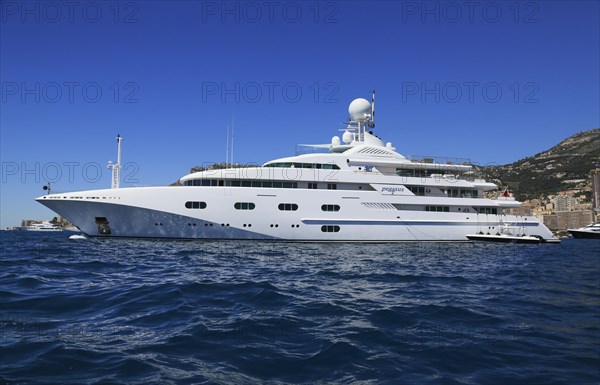 Royal Denship motor yacht Pegasus V at anchor in front of the Principality of Monaco