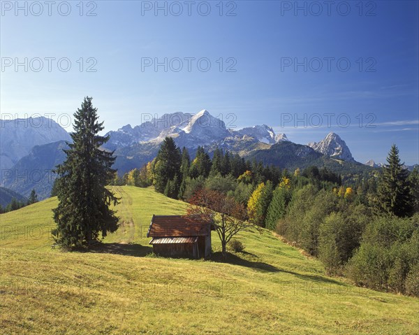 View from Wamberg towards Alpspitze Mountain and Zugspitze Mountain