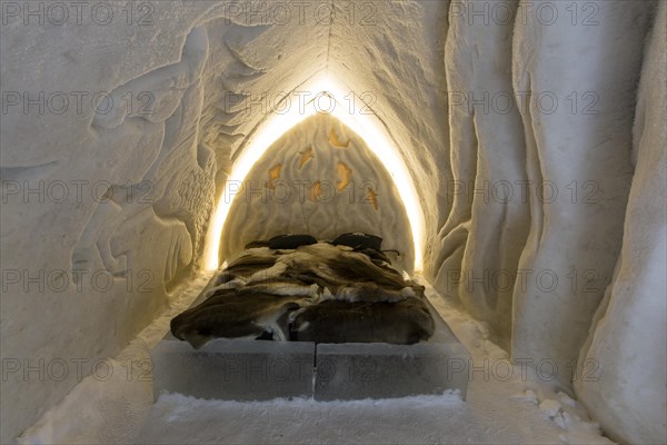 Bedroom in the Ice Hotel or Snow Hotel