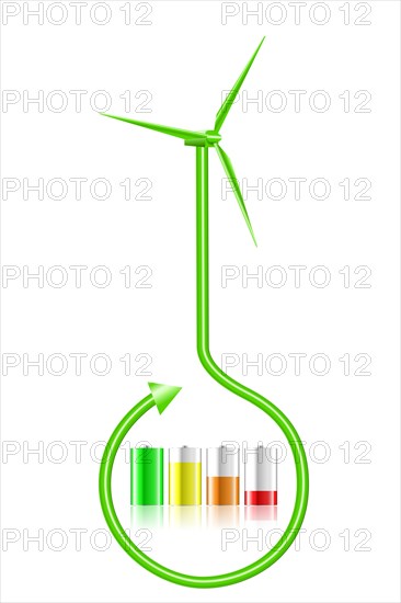 Batteries with different levels of charge with a wind turbine