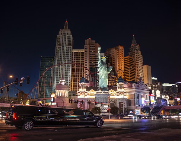 Stretch limousine in front of New York New York Hotel and Casino at night