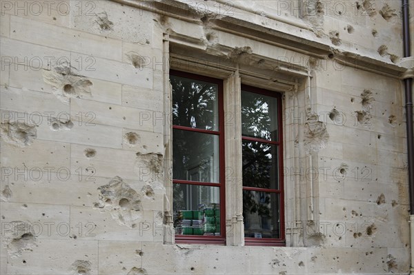 Artillery bullet holes from the Second World War