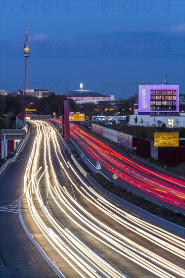 A40 motorway or Ruhrschnellweg with the skyline of Dortmund
