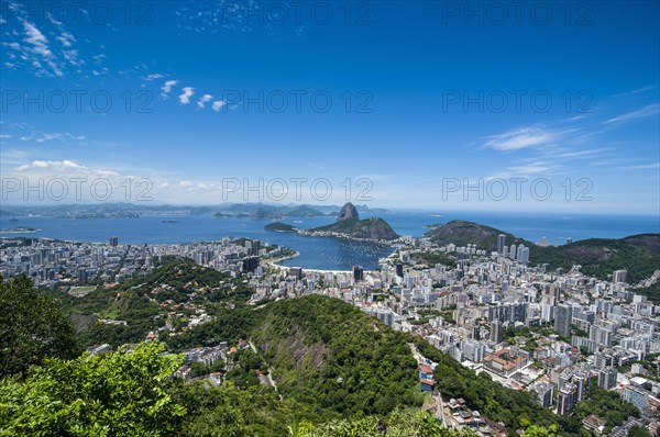 Outlook from the Christ the Redeemer statue over Rio de Janeiro and the Sugar Loaf