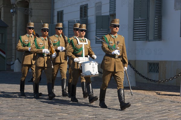 Changing of the guards in front of the Presidential Palace Sandor Palace on Castle Hill