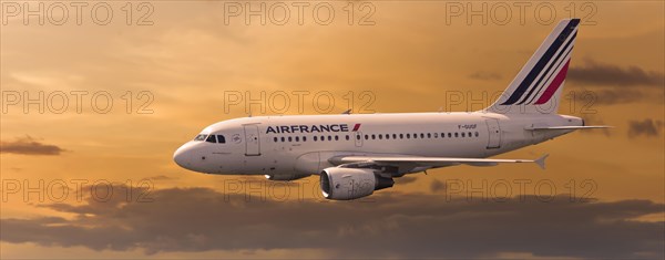 Air France Airbus A318-111 in flight in the evening light