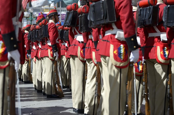 Presidential Guard in historical uniform on Plaza Murillo square