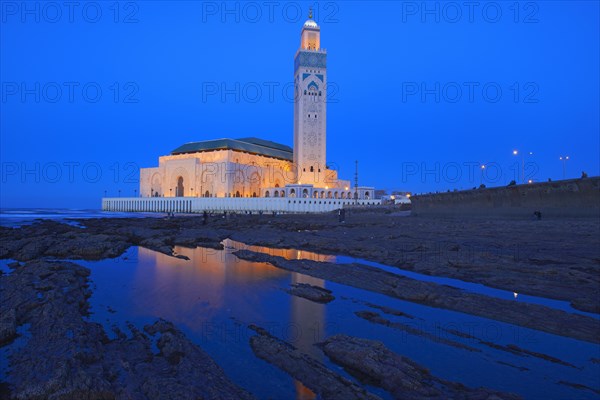 Hassan II Mosque at dusk