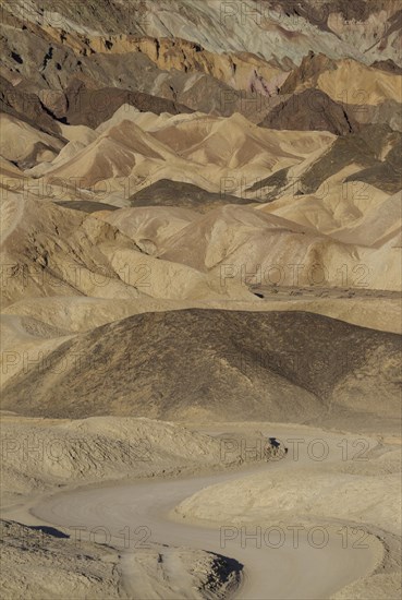 Road through the badlands of the 'Twenty Mule Team Canyon' in the morning light