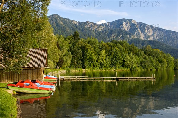 Pedal boats on the shore of Lake Kochel