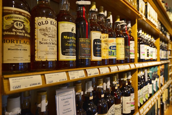 Whiskey bottles on the shelf