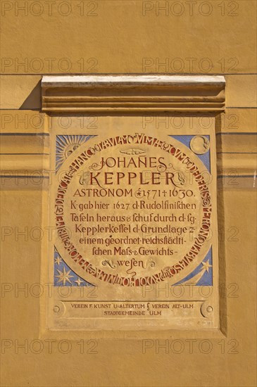 Plaque for the mathematician and astronomer Johannes Kepler on Ulm Town Hall
