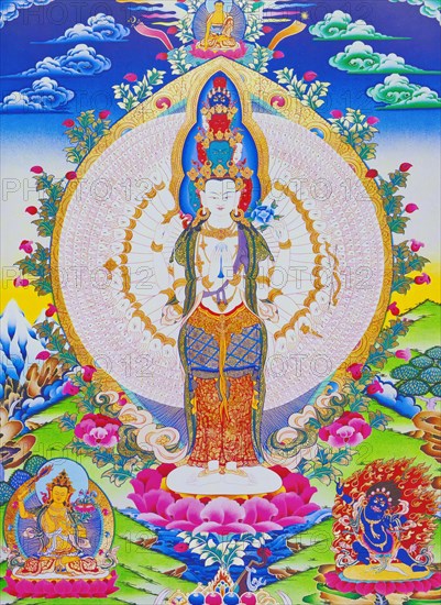 The eleven headed Avalokiteshvara with thousand arms and 1022 eyes symbolising infinite compassion