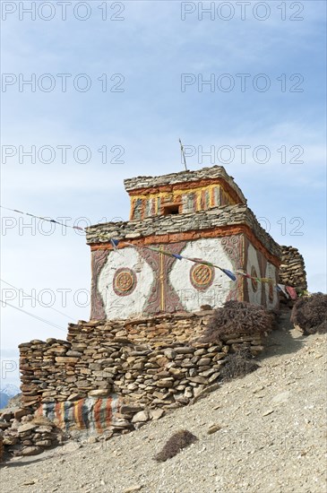 Colourfully decorated Buddhist stupa