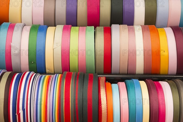 Colourful ribbons at a market stall