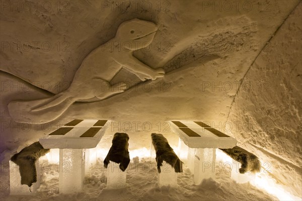 Tables and benches made of ice