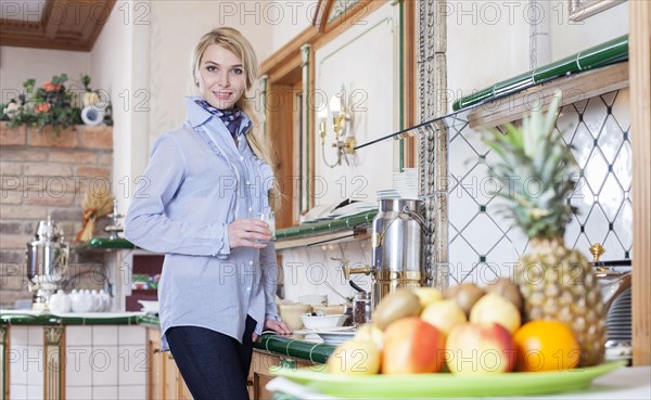 Woman at the breakfast buffet of a hotel