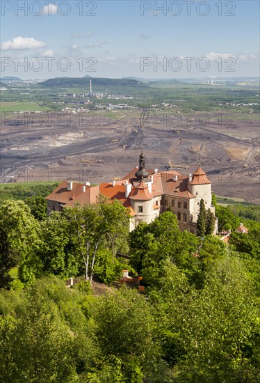 Jezeri or Eisenberg Chateau and lignite coal mines near Most and Litvinov