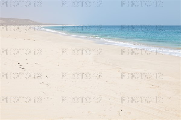 The long and wide beach of Praia de Curral Velho in the south of the island of Boa Vista