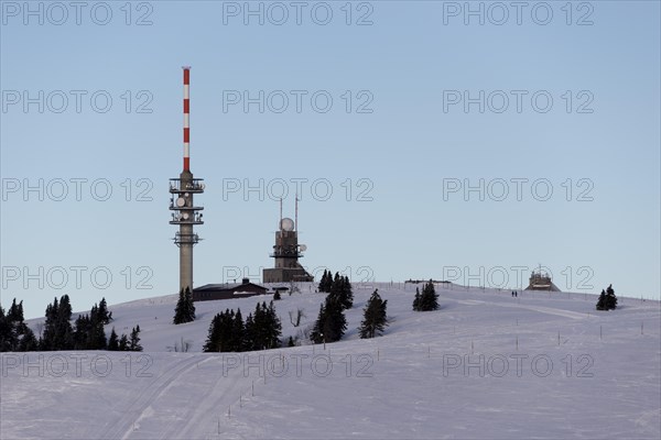 Summit of Feldberg Mountain with a radio tower and a weather station