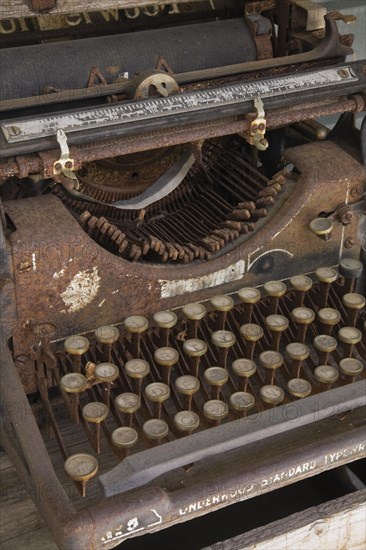 An old rusted Underwood manual typewriter