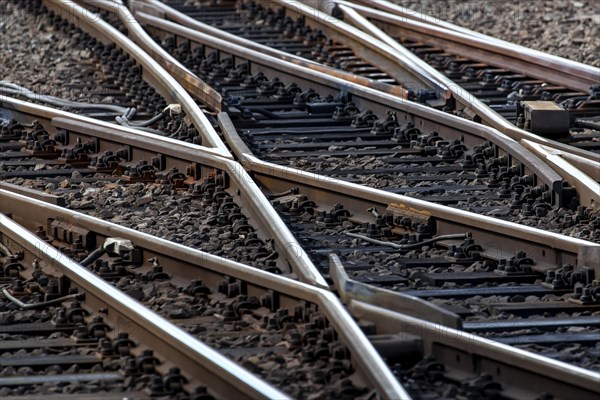Tracks and railway switches of the Deutsche Bahn AG at Frankfurt main station