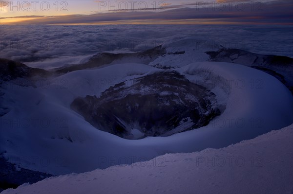 Crater of Cotopaxi Volcano at sunrise