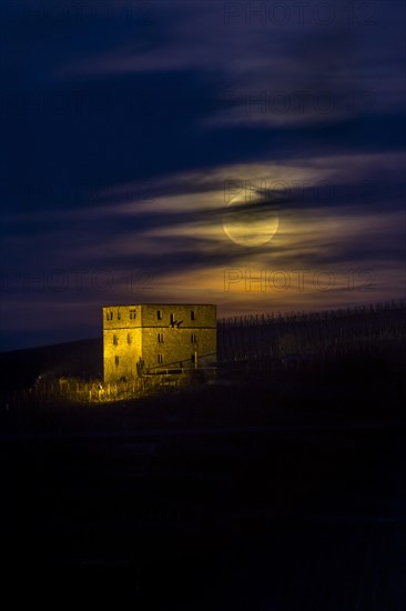 Ruins of Burg Y-burg Castle with a full moon