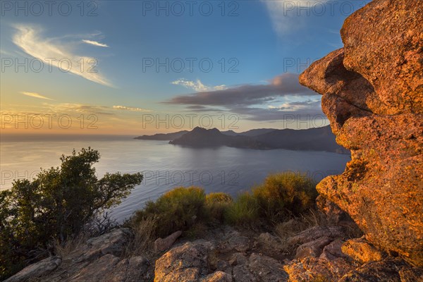 Bizarre rock erosions at the Gulf of Porto in the evening light