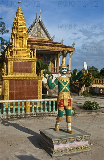 Sculpture of a temple guardian in the Buddhist monastery of Areyskat near Phnom Penh