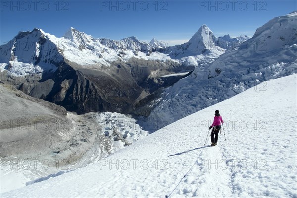 Mountaineer during the ascent of Mt Nevado Pisco