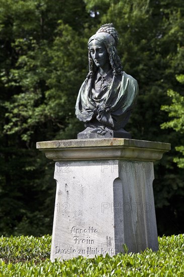 Bust of Annette von Droste-Hulshoff in the gardens of Burg Hulshoff Castle