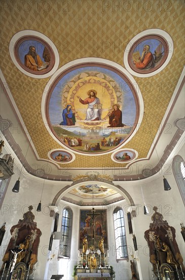 Chancel with ceiling paintings in the early-Neoclassical church of St. Antonius
