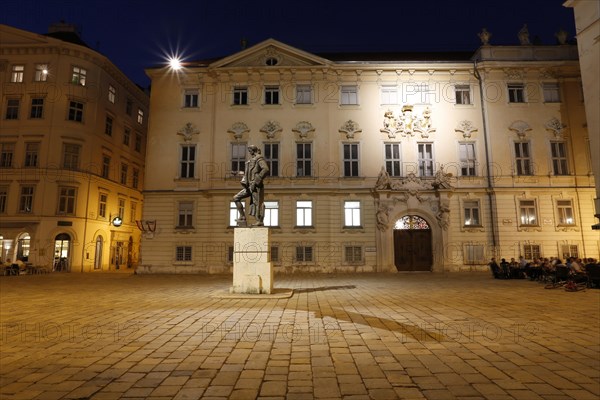 Judenplatz square with the Lessing statue and the memorial for the victims of the Shoah