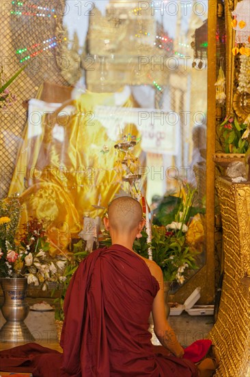 Young Buddhist monk with a tattoo on the back of his head