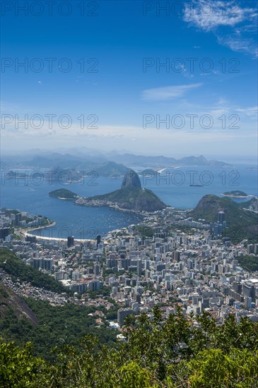 Outlook from the Christ the Redeemer statue over Rio de Janeiro and the Sugar Loaf