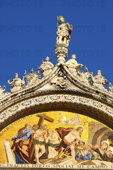 Mosaic and sculptures on the front of St Mark's Basilica