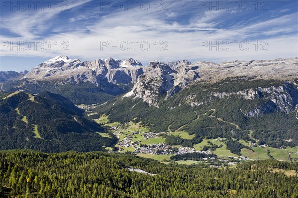 View while ascending the Heiligkreuzkofelsteig climbing route on Heiligkreuzkofel Mountain in the Fanes Group