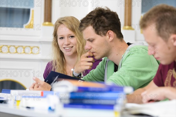 Students studying in the departmental library of the University of Hohenheim in Schloss Hohenheim Palace