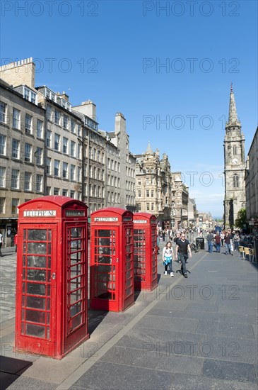 Red telephone booths in the historic centre