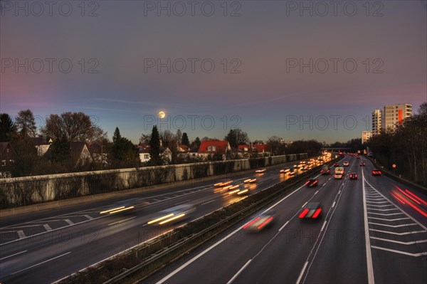 A96 motorway at dusk with light trails of moving cars