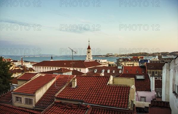 View of the Tagus river across the rooftops
