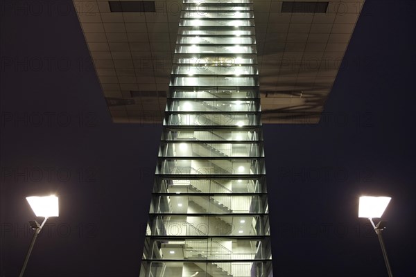 Elevator tower with staircase