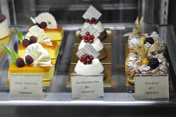 Display with cake slices and pastry