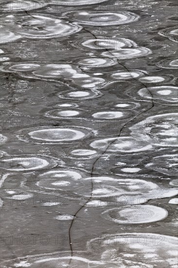 Crack in an ice surface with annular structures