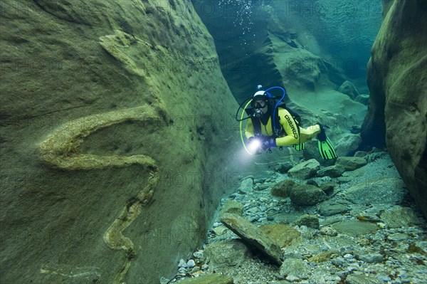 Scuba diver in the Verzasca River